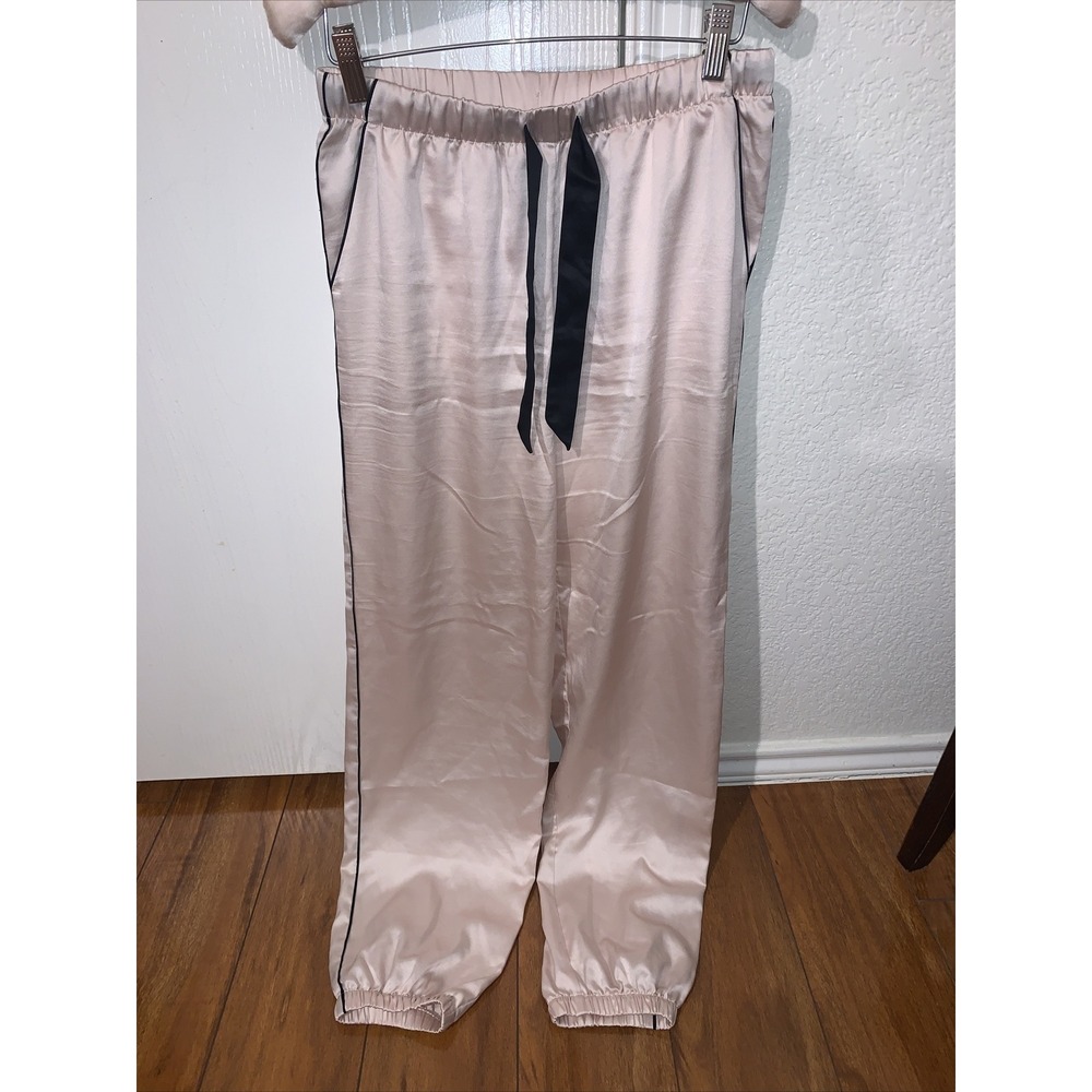 victoria secret xs fancy satin lounge pants creamy beige drawstring